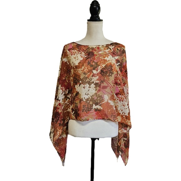 Sigrid Olsen Tops - Sigrid Olsen 100% Silk Beaded Pink & Brown Floral Poncho Unsized Boho Gypsy
